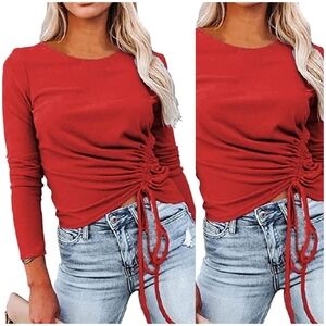 NWT MIXED THREADS Ribbed Long sleeve Crewneck Cinched Detail LARGE